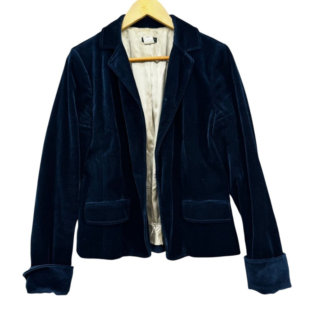 J.CREW Velvet Blazer Womens Dark Teal Single Breasted Lined Jacket Size 10 T